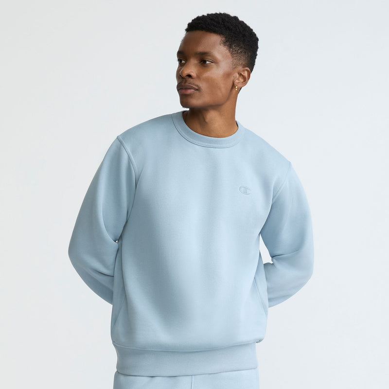 Champion Powerblend Crewneck Sweatshirt, C Logo in Cloudy Blue