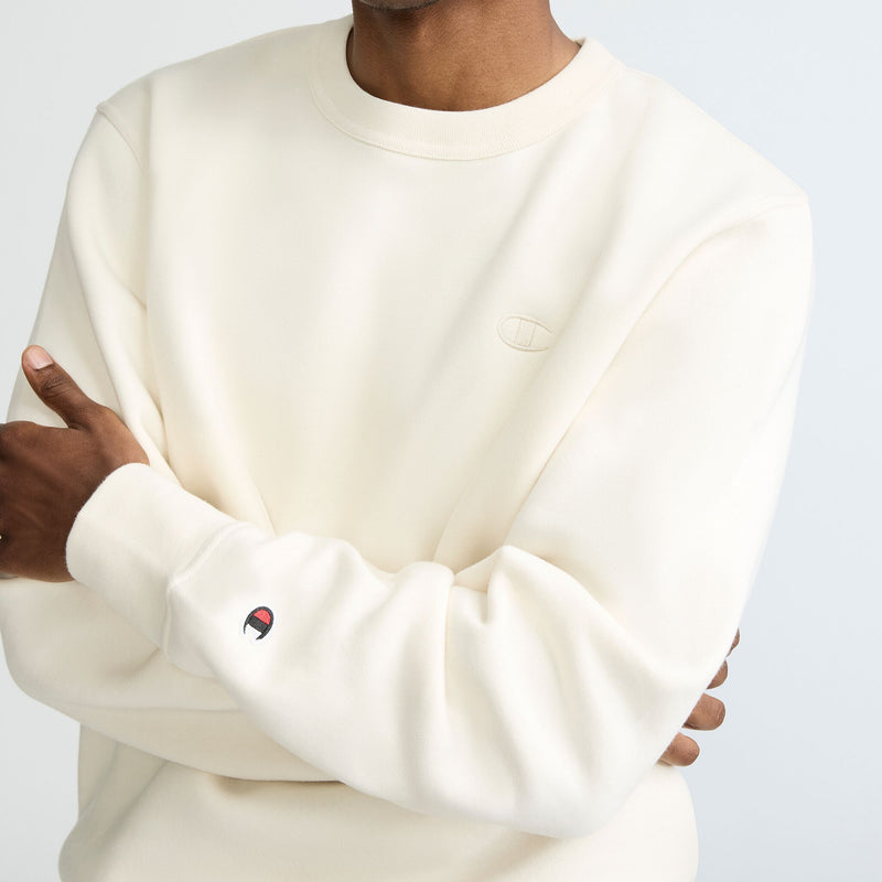 Champion Powerblend Crewneck Sweatshirt, C Logo in Turtledove