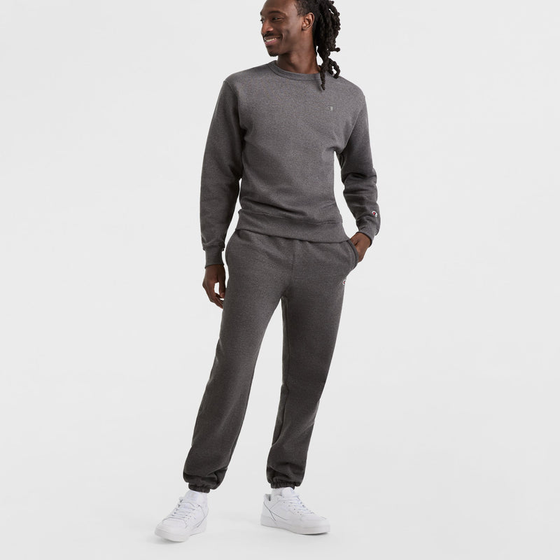 Champion Powerblend Crewneck Sweatshirt, C Logo in Granite Heather