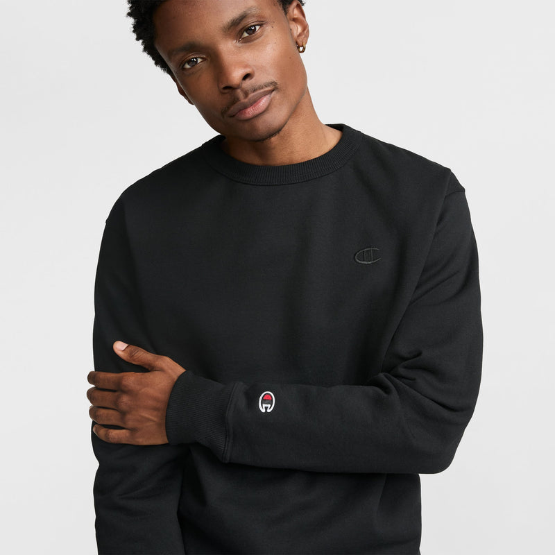 Champion Powerblend Crewneck Sweatshirt, C Logo in Black