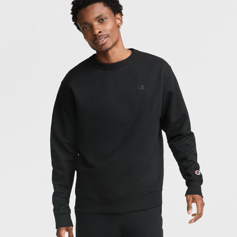Champion Powerblend Crewneck Sweatshirt, C Logo in Black