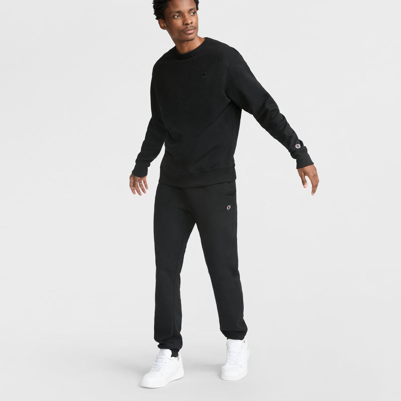 Champion Powerblend Crewneck Sweatshirt, C Logo in Black