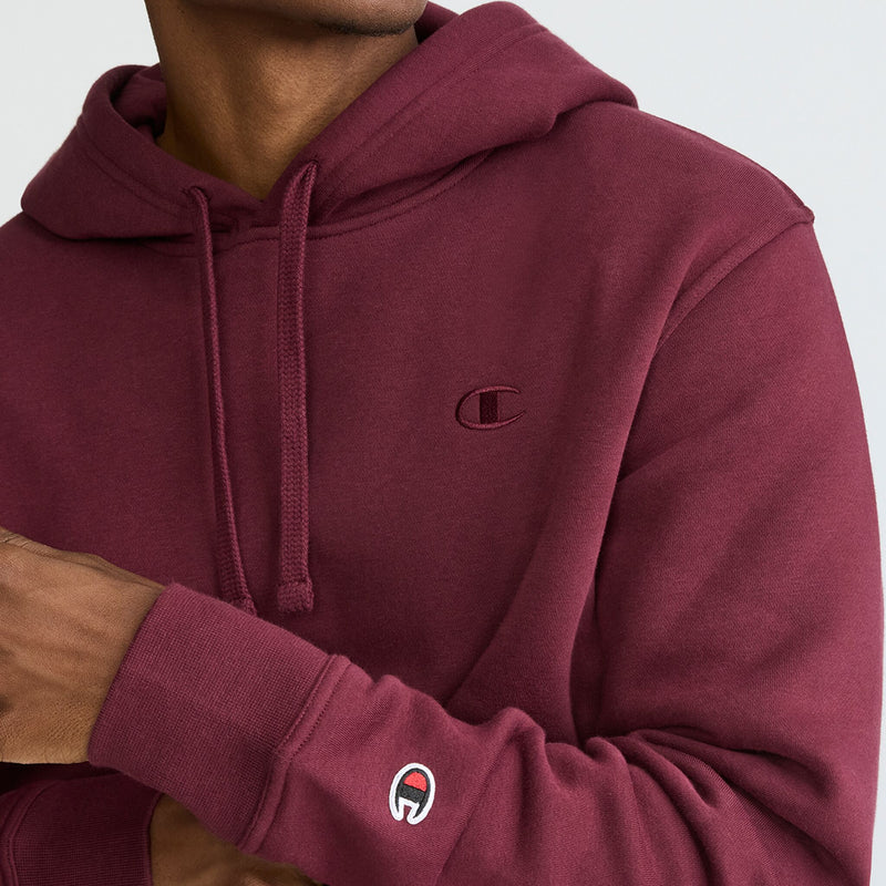 Champion Powerblend Hoodie, C Logo in Windsor Wine