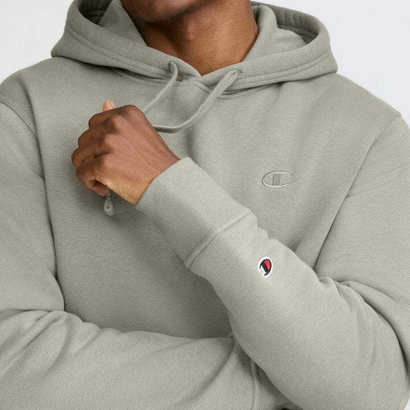 Champion Powerblend Hoodie, C Logo in Neutral Chino Beige