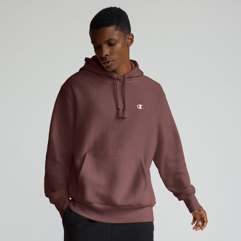 Champion Reverse Weave Hoodie, C Logo in Fancy Brown