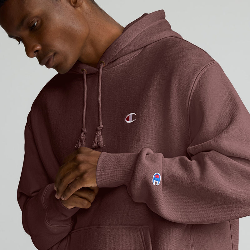Champion Reverse Weave Hoodie, C Logo in Fancy Brown