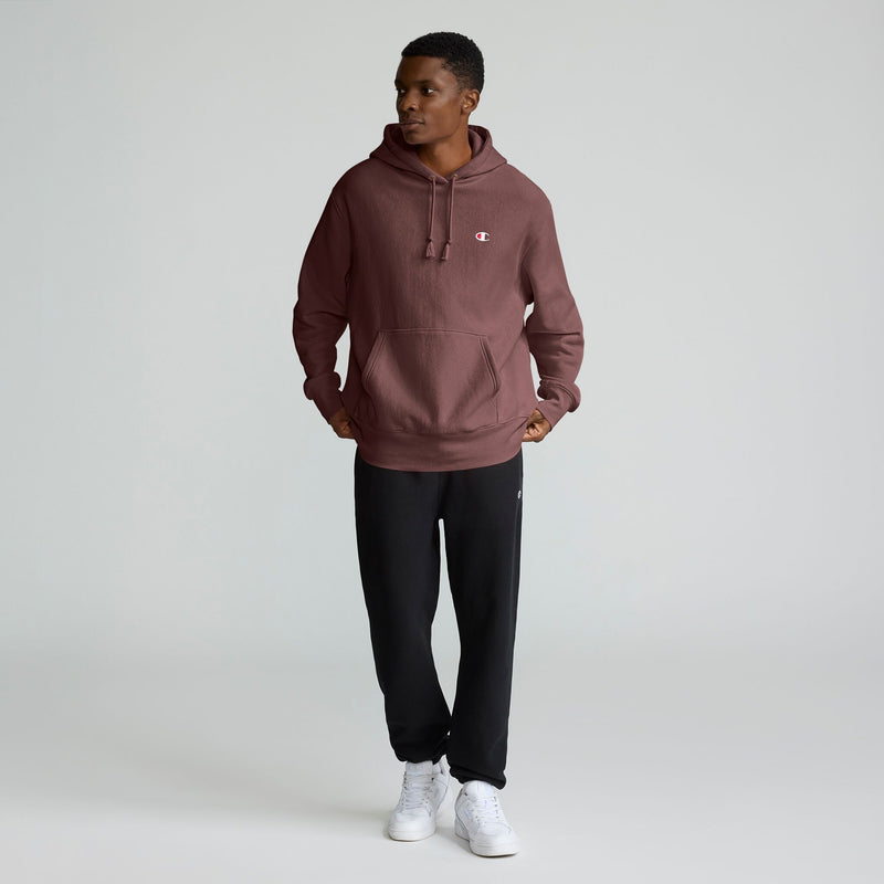 Champion Reverse Weave Hoodie, C Logo in Fancy Brown