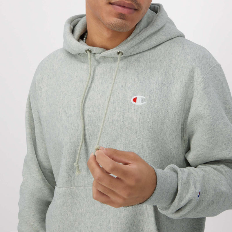 Champion Reverse Weave Hoodie, C Logo in New Manhattan Mist Heather
