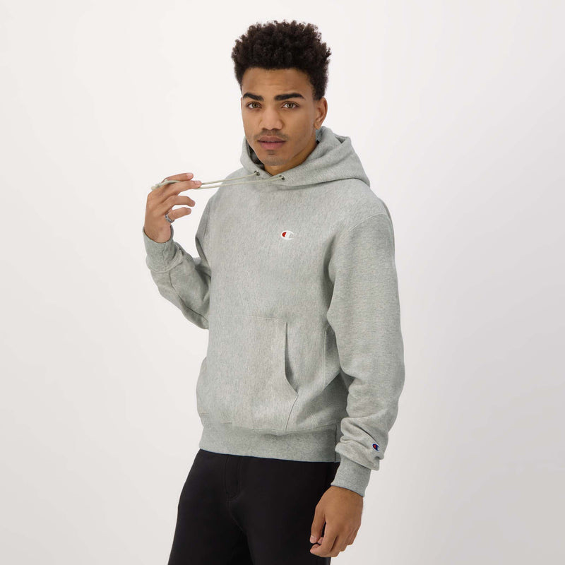 Champion Reverse Weave Hoodie, C Logo in New Manhattan Mist Heather