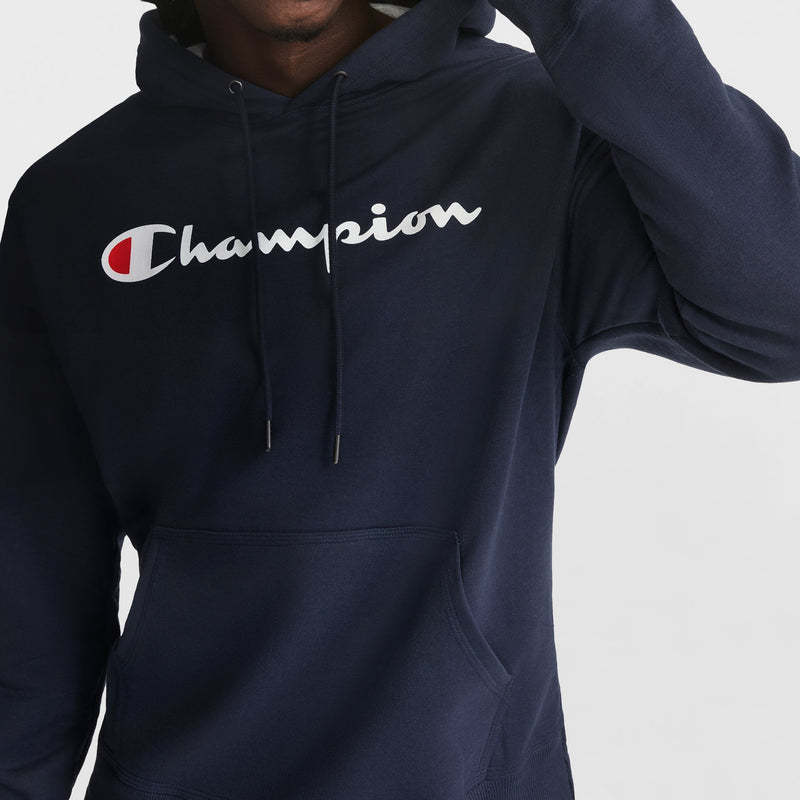 Champion Powerblend Hoodie, Full Script Logo in Navy