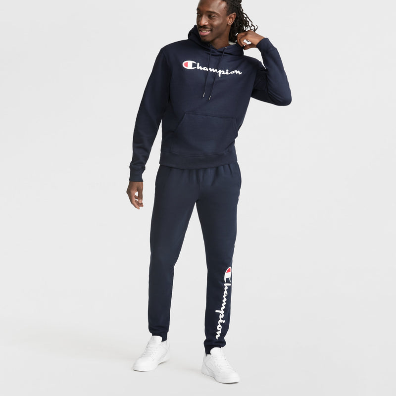 Champion Powerblend Hoodie, Full Script Logo in Navy
