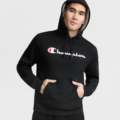 Champion Powerblend Hoodie, Full Script Logo in Black