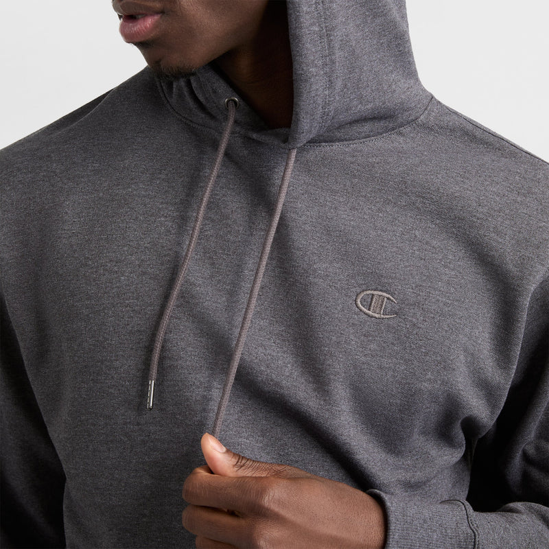 Champion Powerblend Hoodie, C Logo in Granite Heather