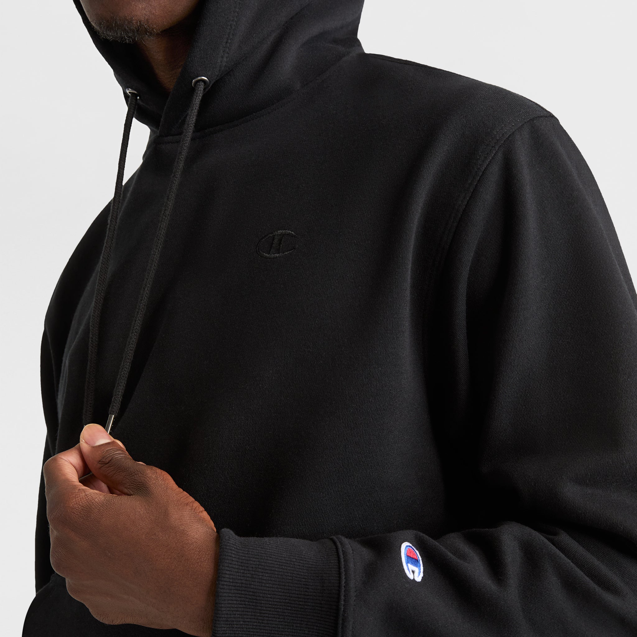 Champion Powerblend Hoodie, C Logo in Black