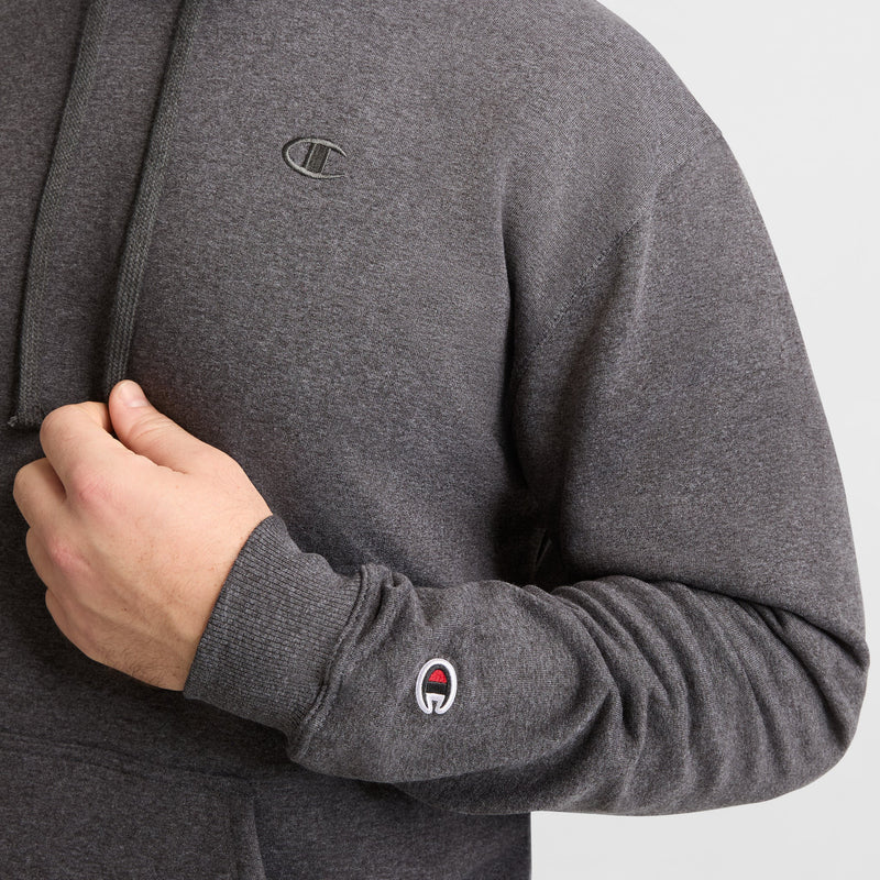 Champion Powerblend Hoodie, C Logo - Big & Tall in Granite Heather