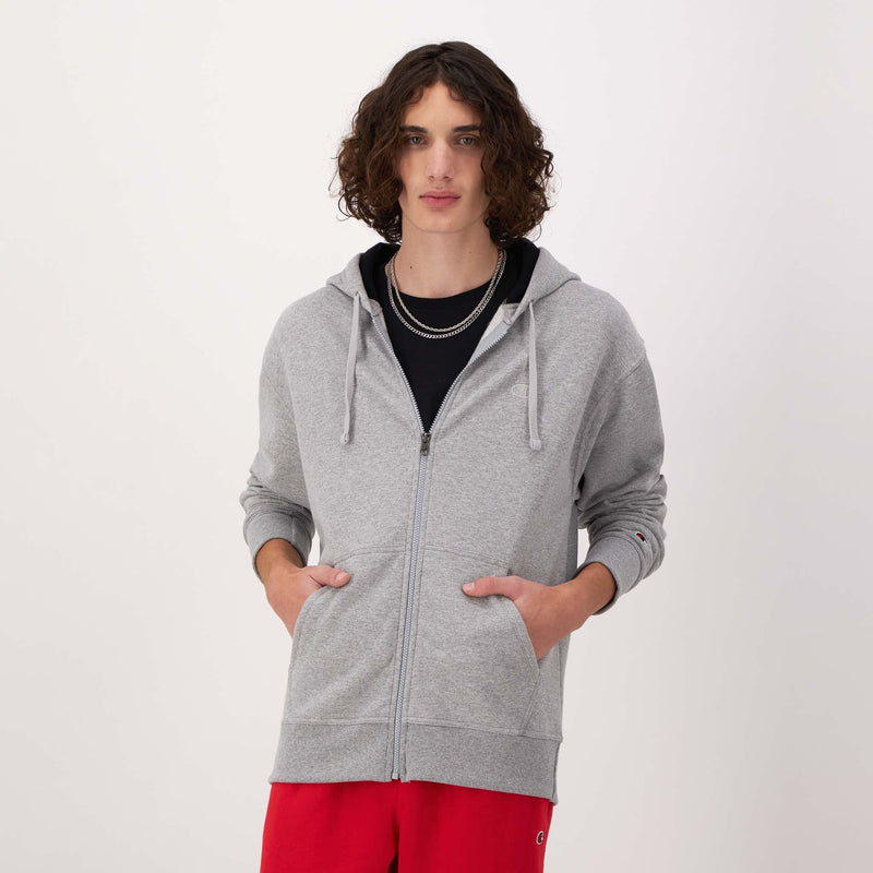 Champion Powerblend Full-Zip Hoodie, C Logo in New Manhattan Mist Heather