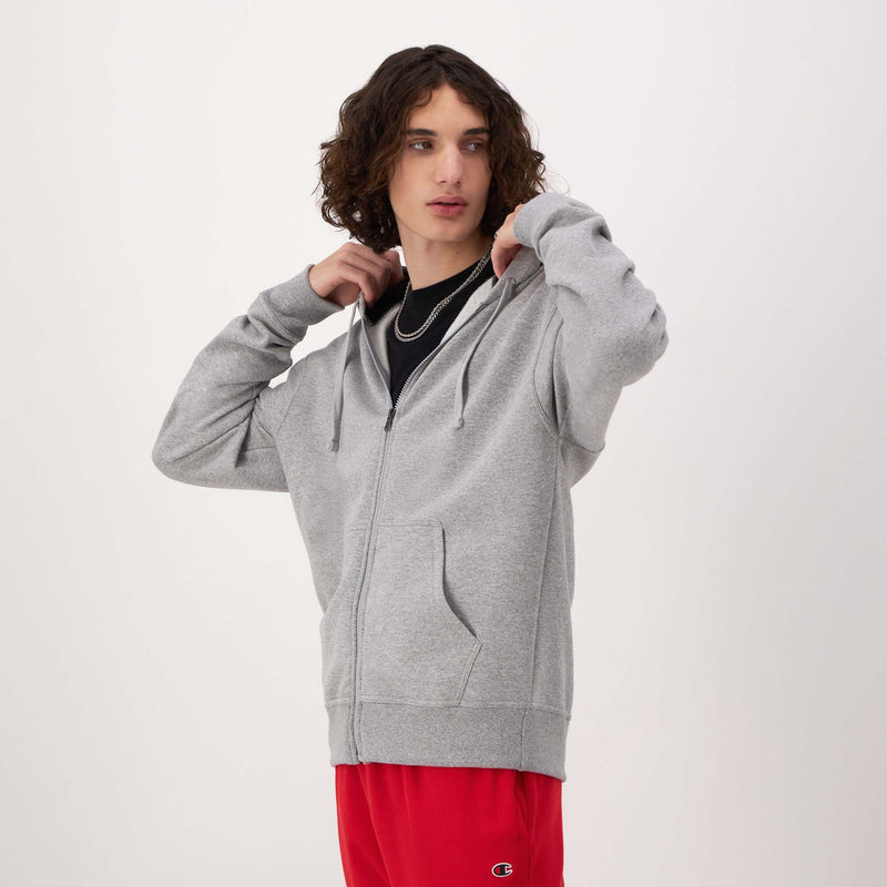 Champion Powerblend Full-Zip Hoodie, C Logo in New Manhattan Mist Heather