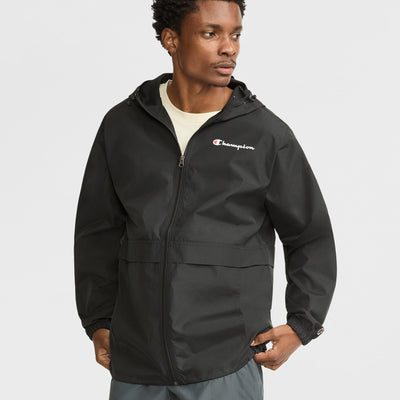 Champion Stadium Full-Zip Jacket, Script Logo in Black