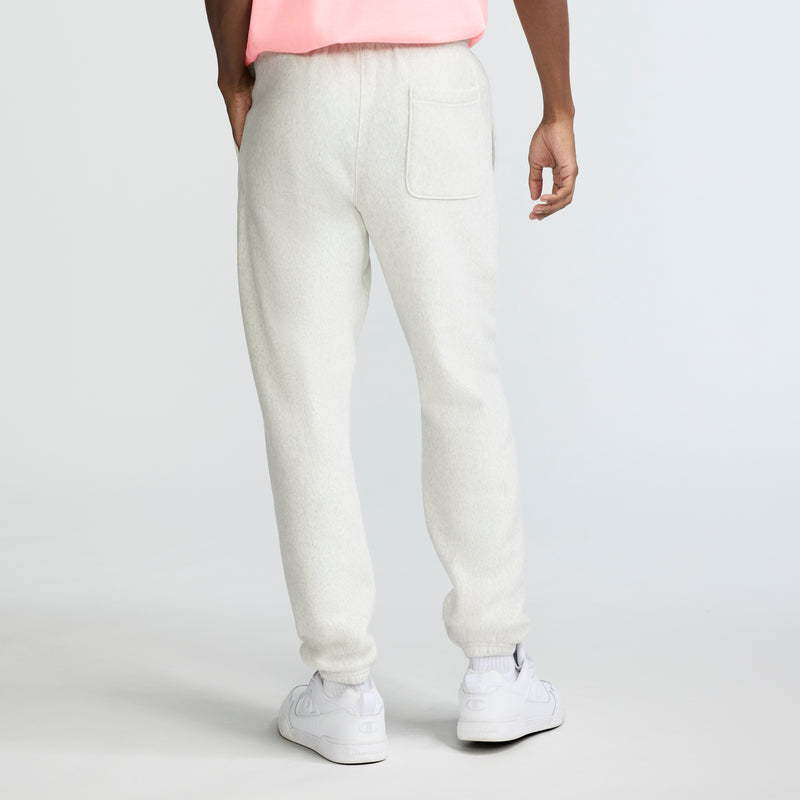 Champion Reverse Weave Sweatpants, C Logo in Platinum Silver Heather