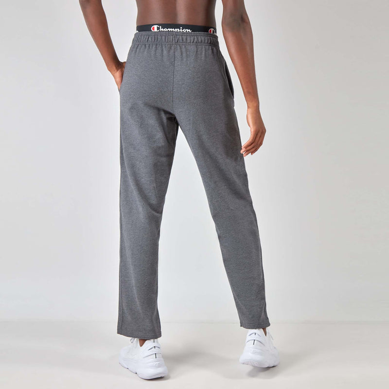 Champion Powerblend Sweatpants, Open Hem, C Logo in Granite Heather