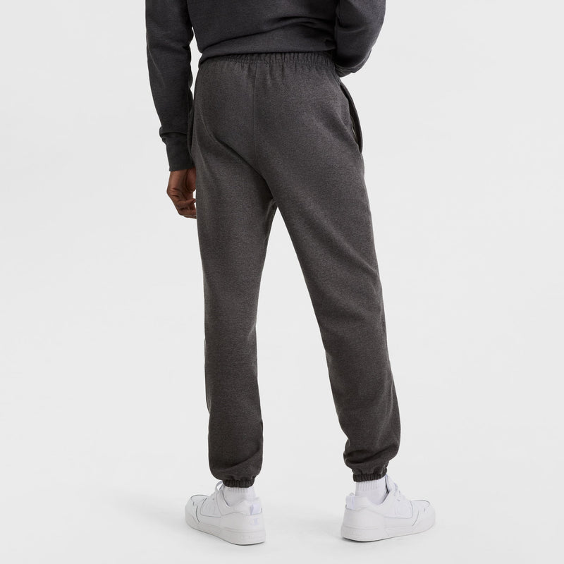 Champion Powerblend Sweatpants, Relaxed Hem, C Logo in Granite Heather