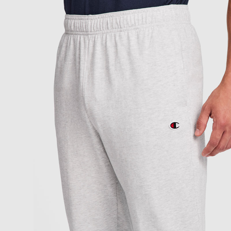 Champion Lightweight Lounge Pants, Open Hem, C Logo in Platinum Silver Heather