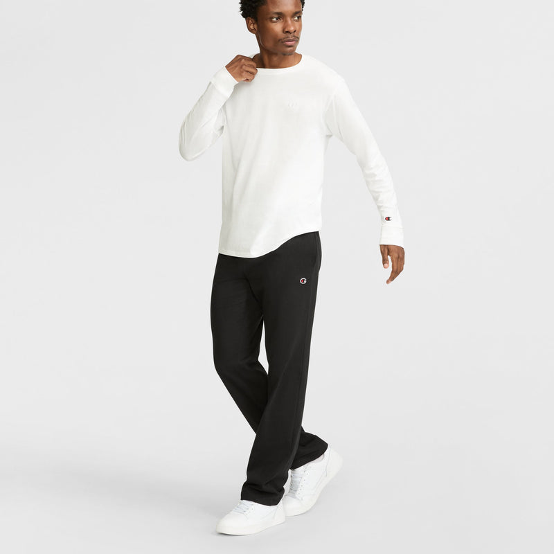 Champion Lightweight Lounge Pants, Open Hem, C Logo in Black