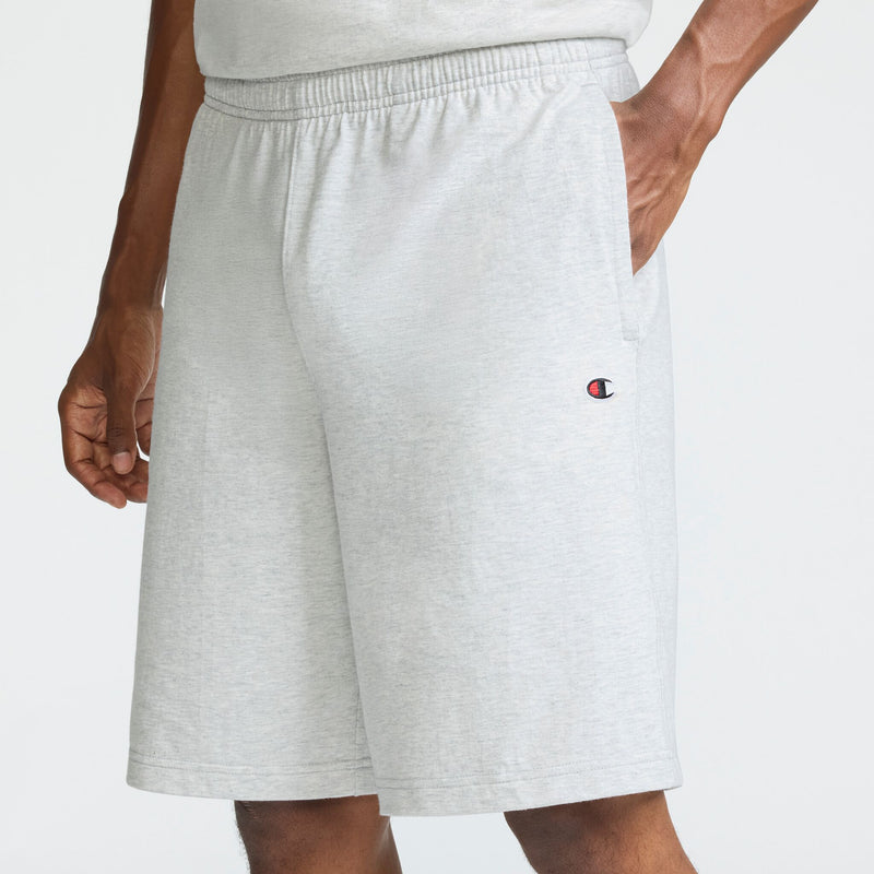 Champion 9" Lightweight Lounge Shorts, C Patch Logo in Platinum Silver Heather
