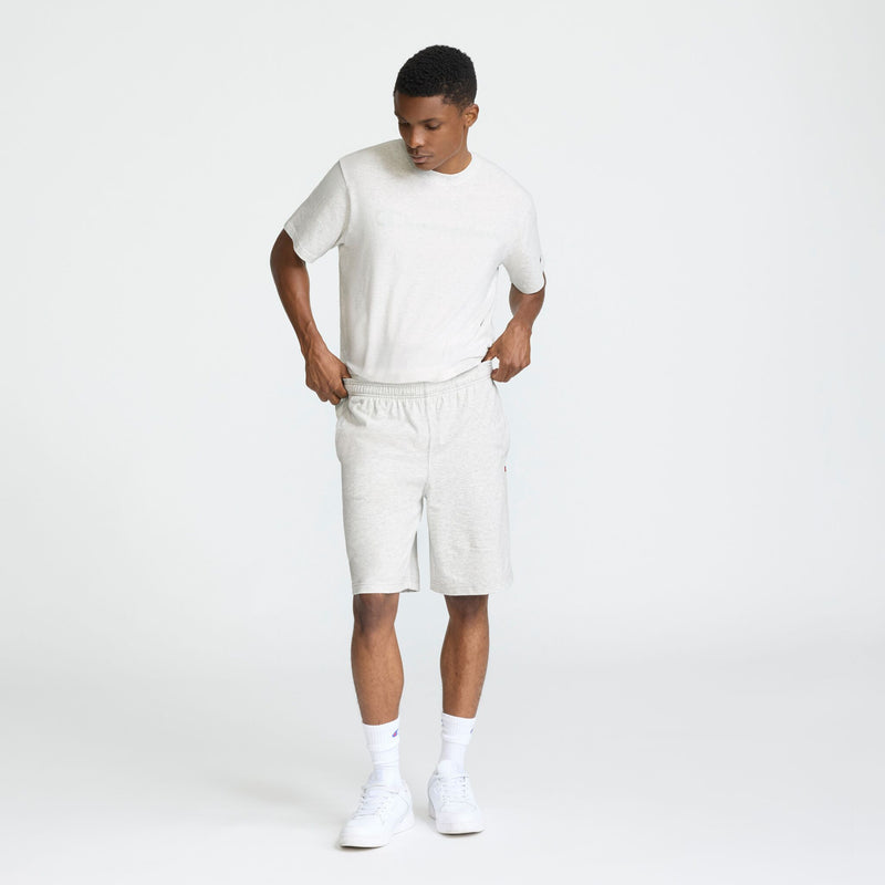Champion 9" Lightweight Lounge Shorts, C Patch Logo in Platinum Silver Heather