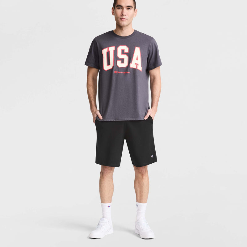 Champion 9" Lightweight Lounge Shorts, C Patch Logo in Black