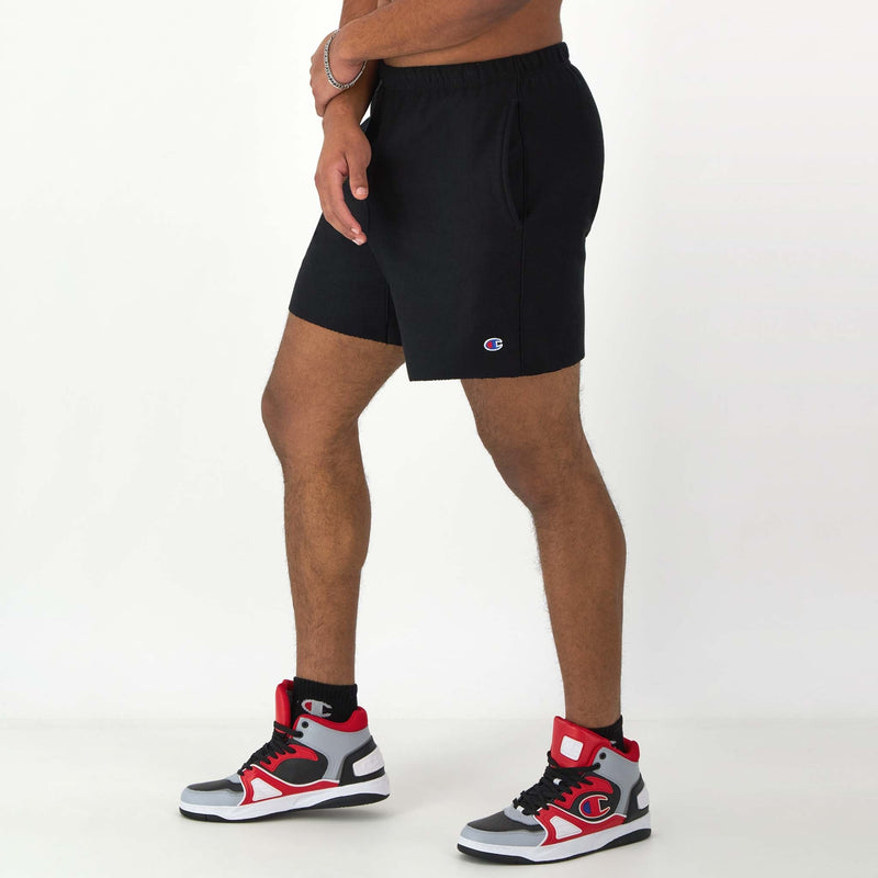 Champion 7" Reverse Weave Cut-Off Shorts, C Logo in Black