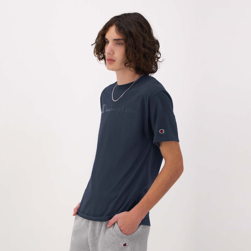 Champion Classic Graphic T-Shirt, Tonal Script Logo in Navy