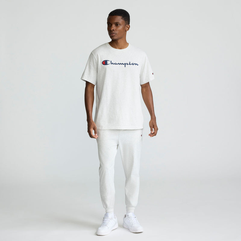 Champion Classic Graphic T-Shirt, Script Logo in Platinum Silver Heather