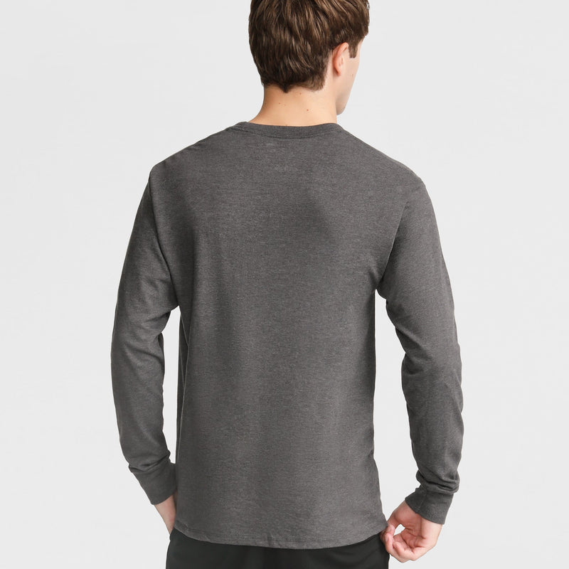 Champion Classic Long Sleeve T-Shirt, Embroidered C Logo in Granite Heather