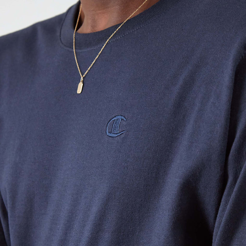 Champion Classic Long Sleeve T-Shirt, Embroidered C Logo in Navy