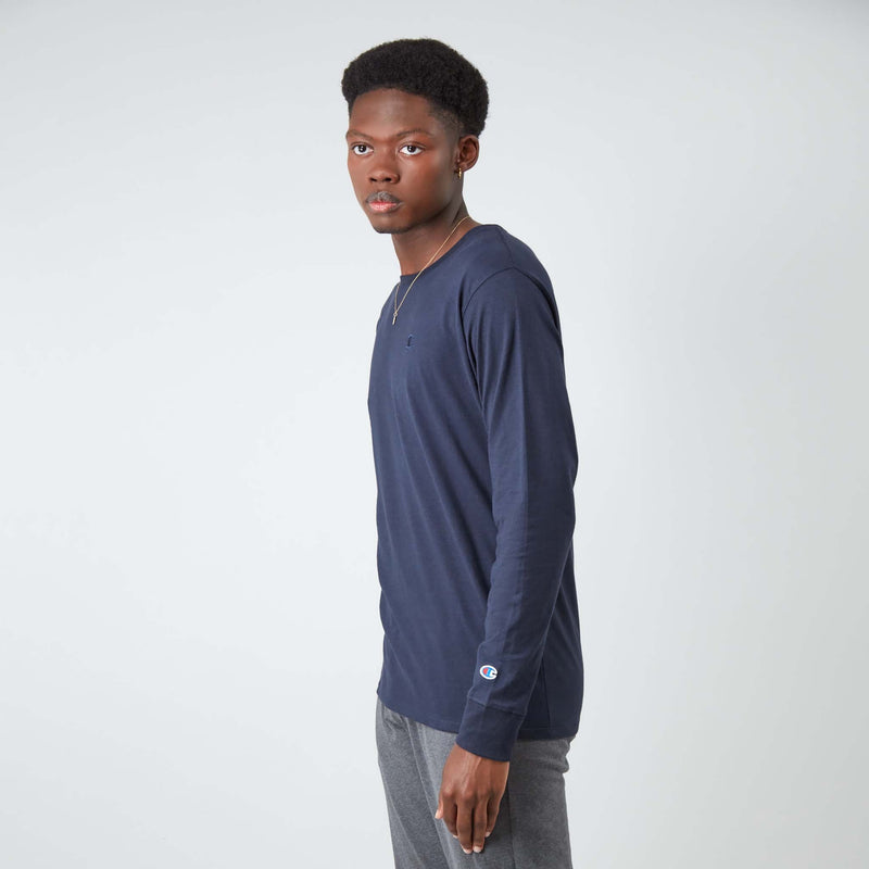 Champion Classic Long Sleeve T-Shirt, Embroidered C Logo in Navy