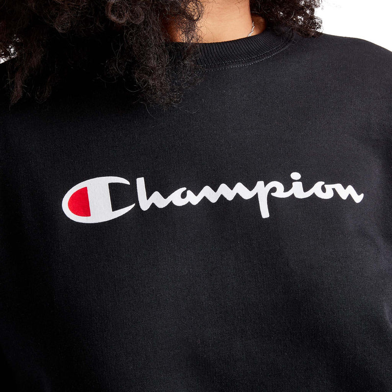Champion Powerblend Crewneck Sweatshirt, Script Logo in Black