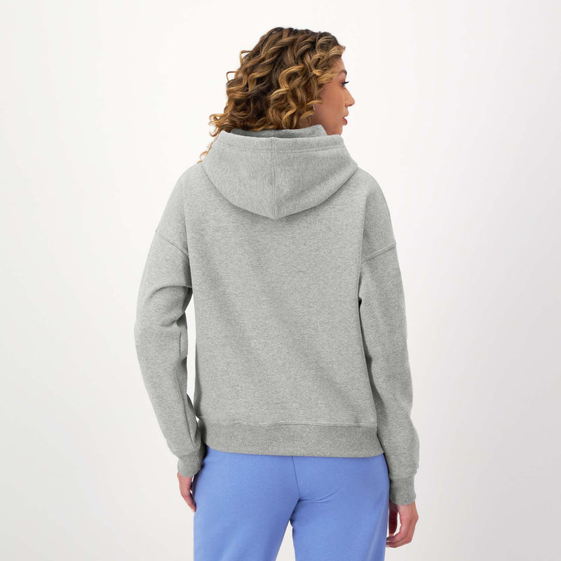 Champion Powerblend Hoodie, Relaxed, Full Embroidered Script Logo in New Manhattan Mist Heather
