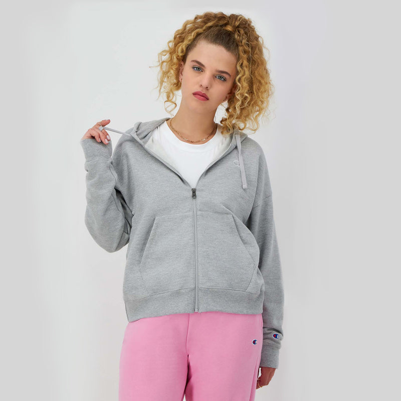 Champion Powerblend Zip-Up Hoodie, C Logo in New Manhattan Mist Heather