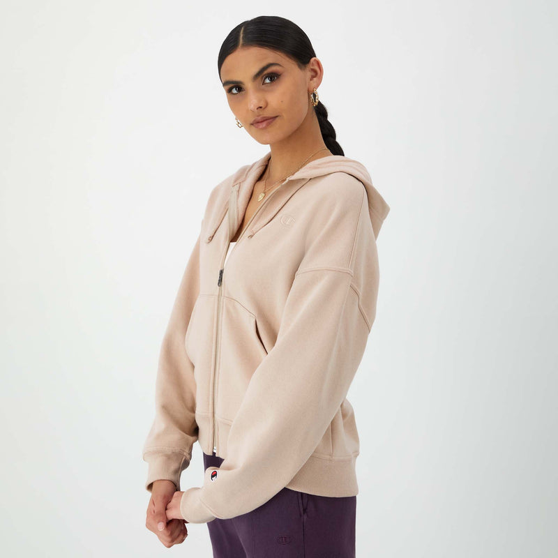 Champion Powerblend Zip-Up Hoodie, C Logo in Champagne Frost