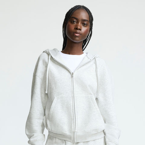 Champion Powerblend Zip-Up Hoodie, C Logo in Platinum Silver Heather