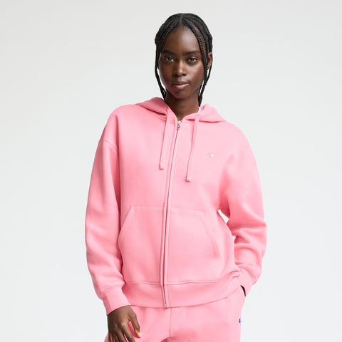 Champion Powerblend Zip-Up Hoodie, C Logo in Bubblegum