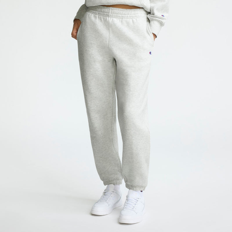 Champion Powerblend Oversized Sweatpants, C Logo in Platinum Silver Heather