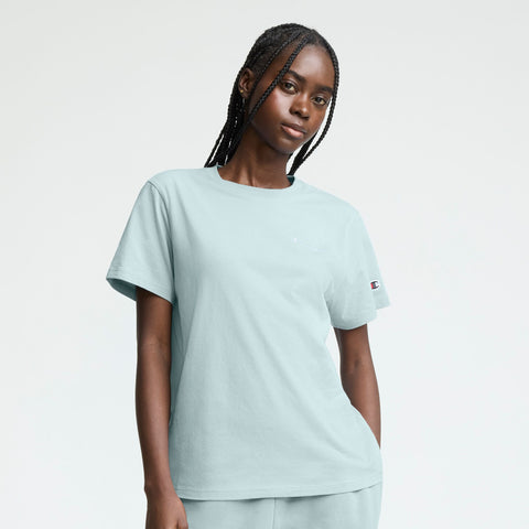 Champion Classic T-Shirt, Tonal Left Chest Script in Cloudy Blue