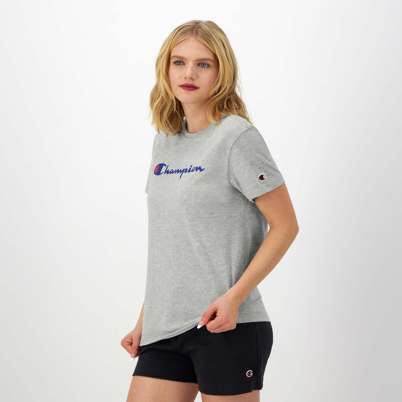 Champion Classic T-Shirt, Script Logo in New Manhattan Mist Heather