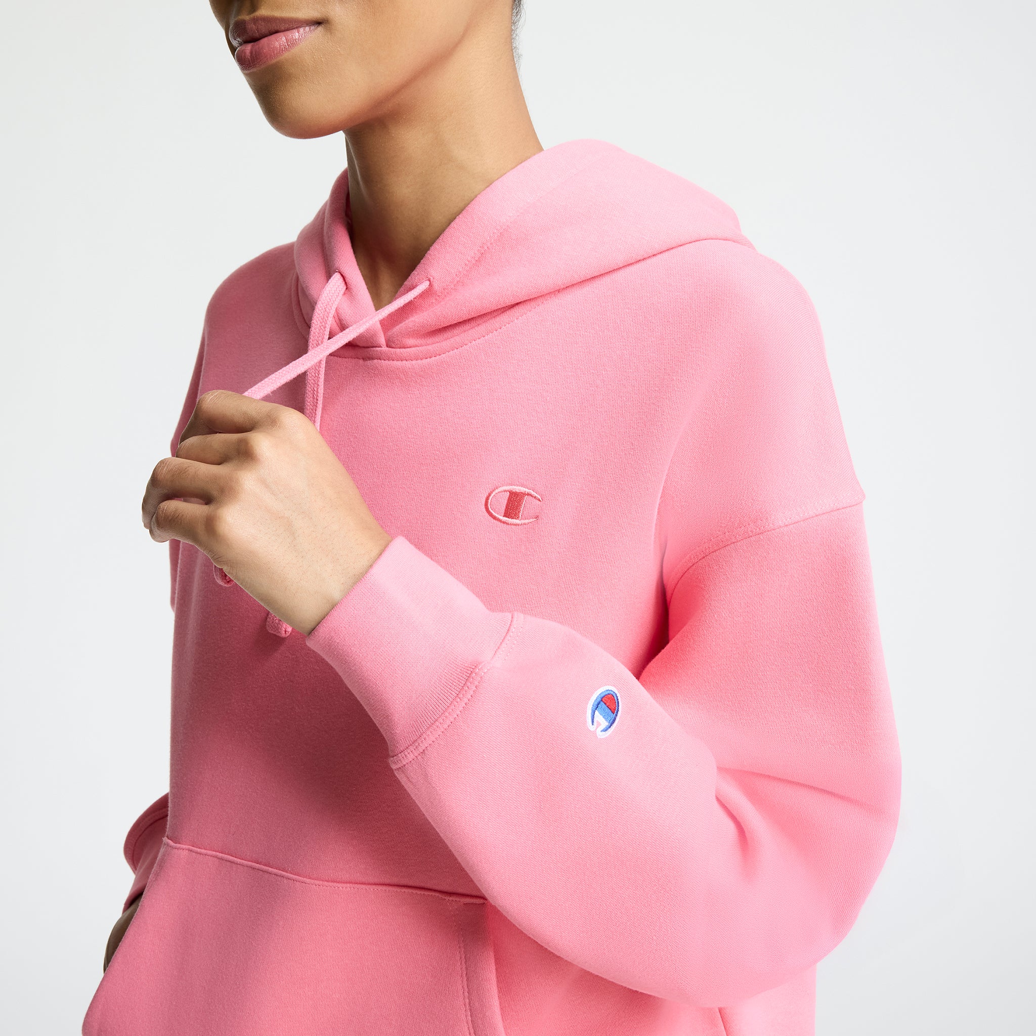 Champion Small C Freshman Powerblend Hoodie in Bubblegum