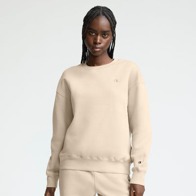 Champion Powerblend Crewneck, Small "C" in Champagne Frost