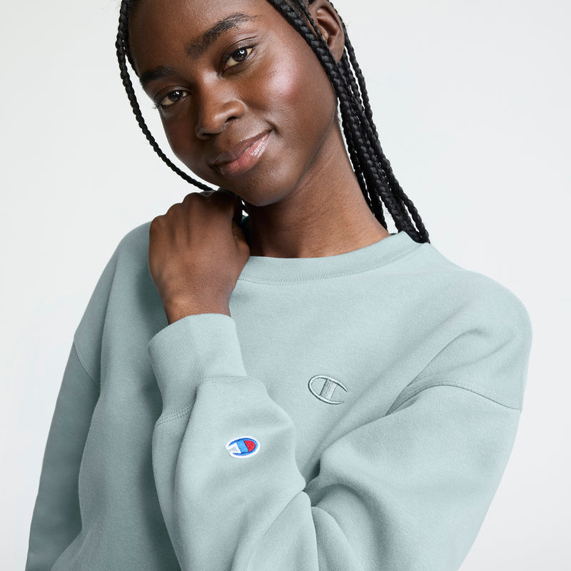 Champion Powerblend Crewneck, Small "C" in Cloudy Blue
