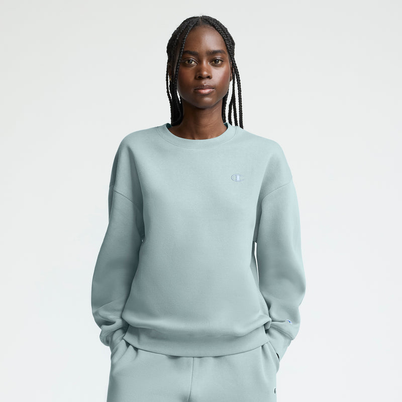 Champion Powerblend Crewneck, Small "C" in Cloudy Blue